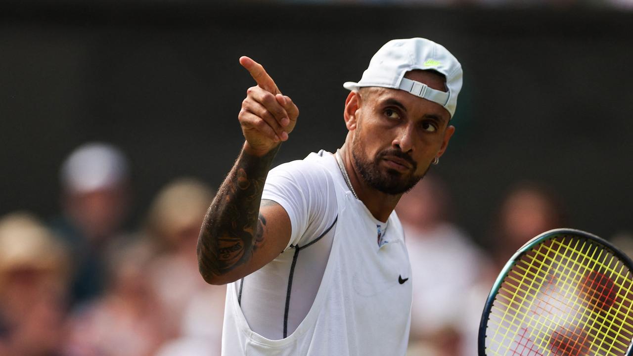 Nick Kyrgios was serious as he gets in the match. Photo by Adrian DENNIS / AFP