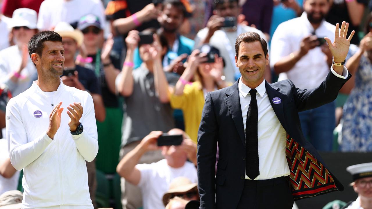 Roger Federer next to Serbia's Novak Djokovic. Picture: Adrian Dennis